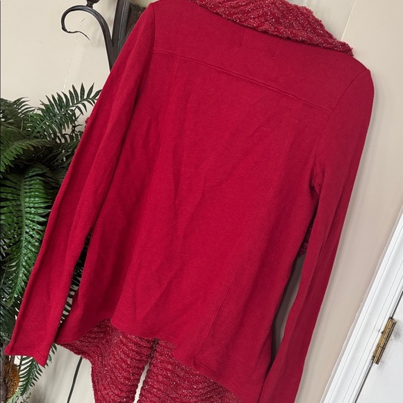 Brand New Lucky Brand Red Metallic Knit Shawl Open Front Drape Cardigan Sweater - Picture 12 of 16